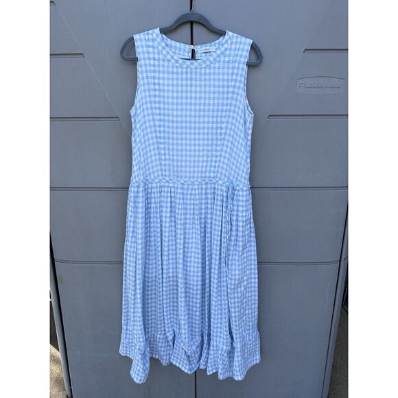 HIGH Everyday Couture by Claire Campbell Blue Gingham Midi Dress Sz M Drop Waist - Picture 13 of 14